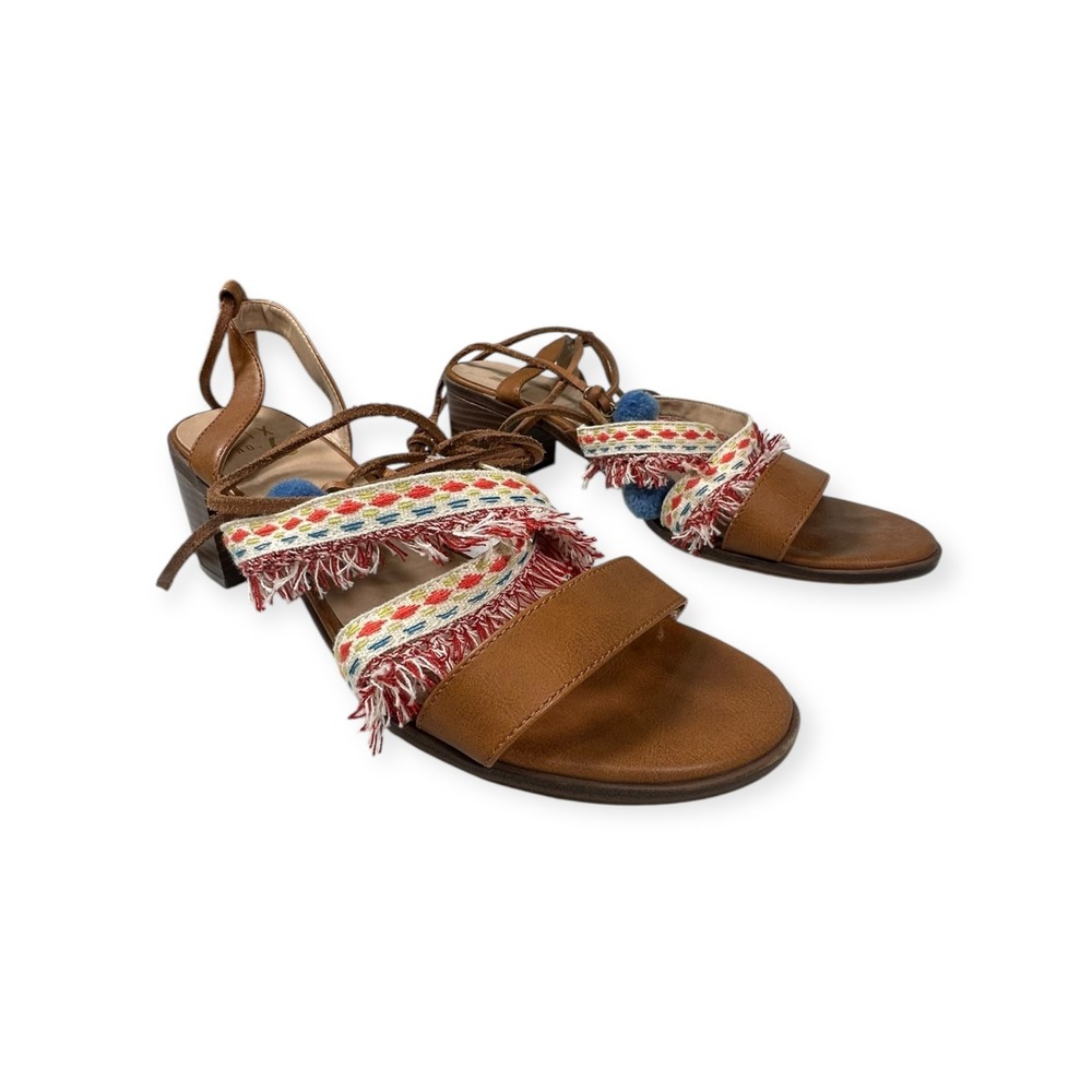 Mix No. 6 Lex Sandals‎ Block Heel Lace Up Fringe Detail Brown 6.5